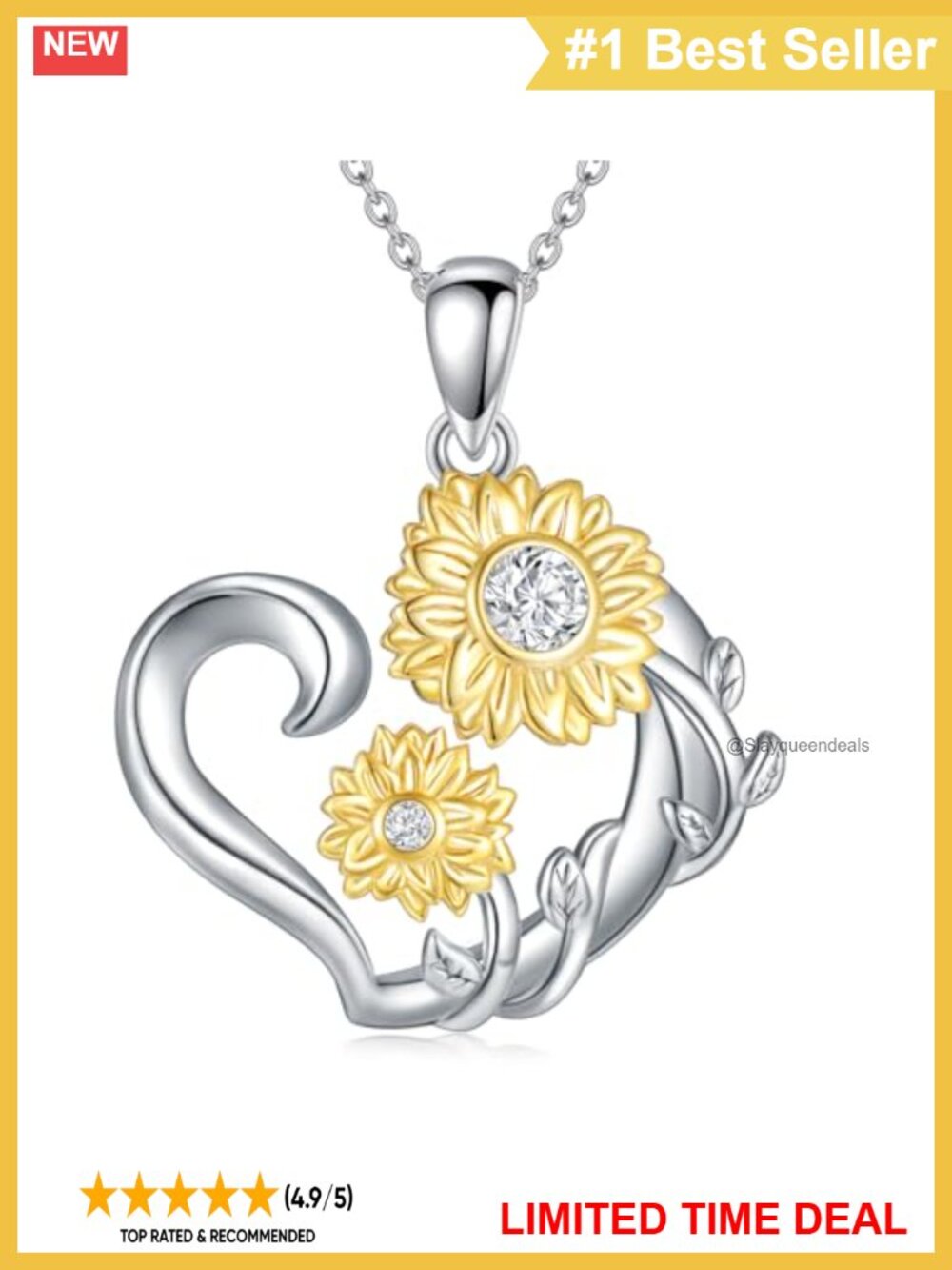 925 Sterling Silver Sunflower Necklace Heart Pendant Jewelry for Women